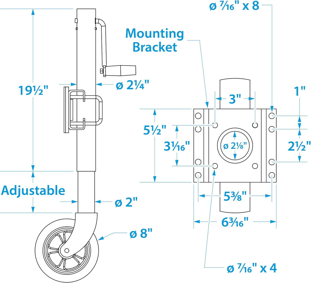 Fold Up Trailer Jack, 22-7/8 Inch Max. Lift, 1,500 Pound Max. Load, Pack of 2 C615621