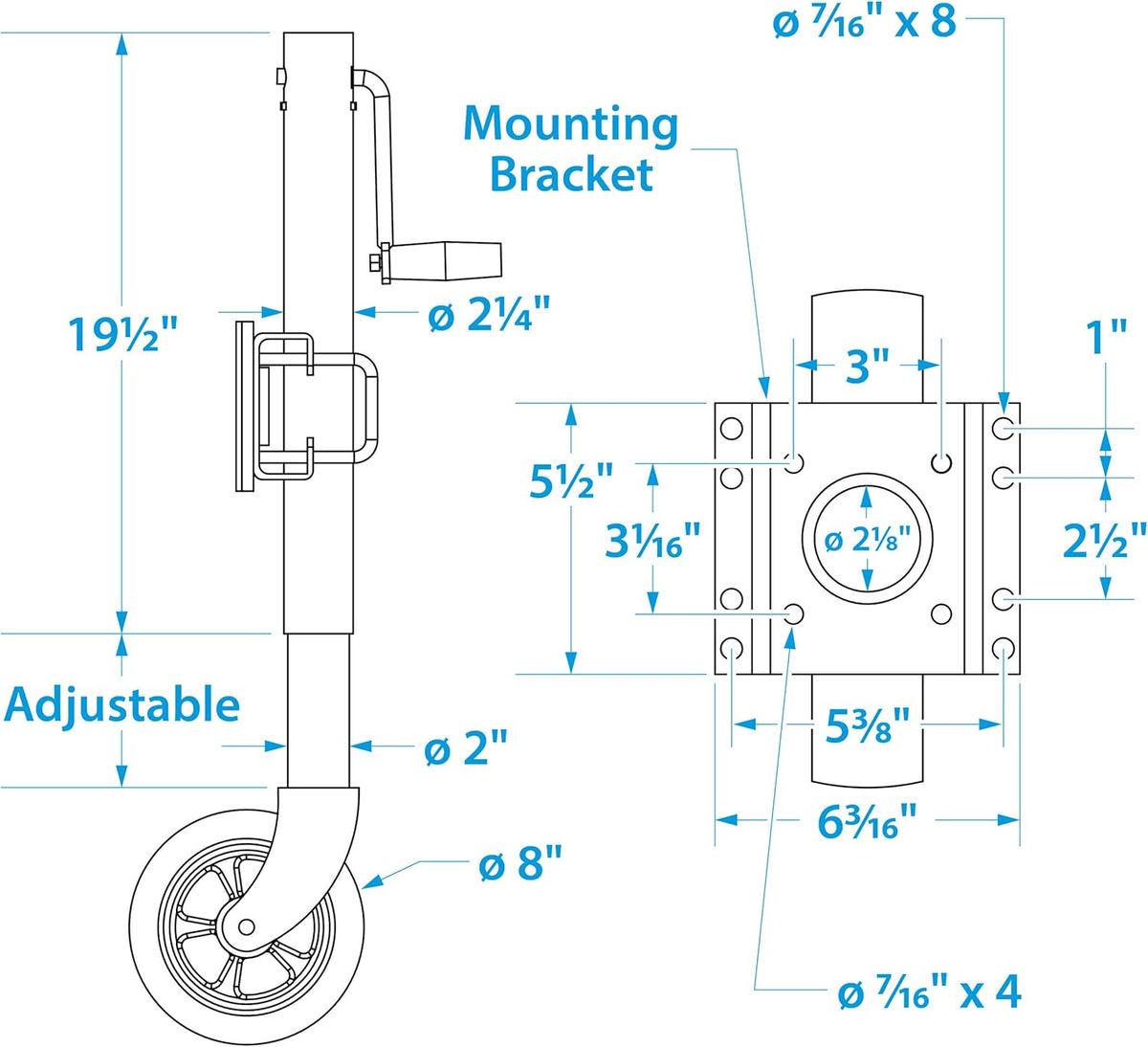 Fold Up Trailer Jack, 22-7/8 Inch Max. Lift, 1,500 Pound Max. Load, Pack of 2 C615621