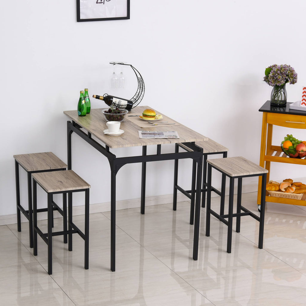 5 Piece Kitchen Table and 4 Stools Dining Set with Metal Legs N7102