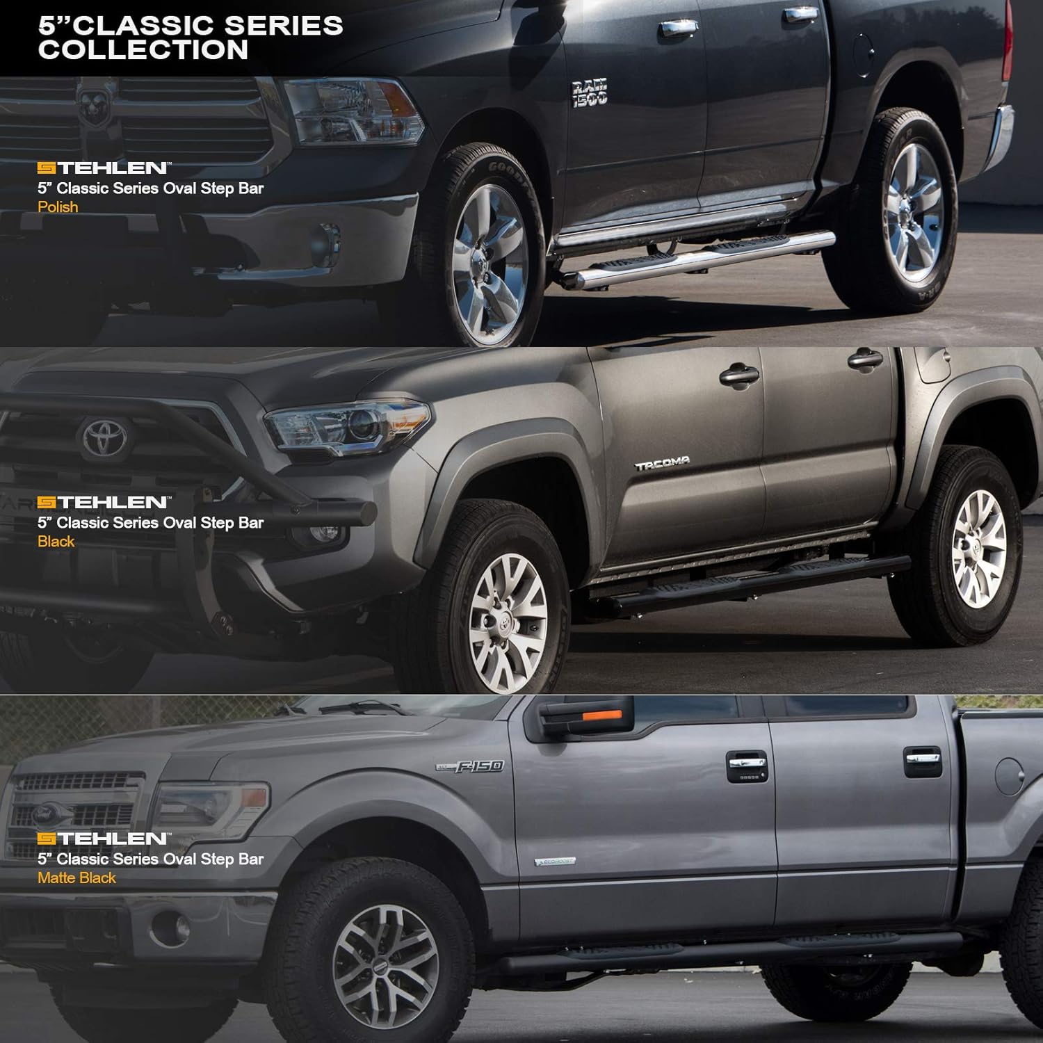 5 Oval Side Step Nerf Bars Matte Black D9071