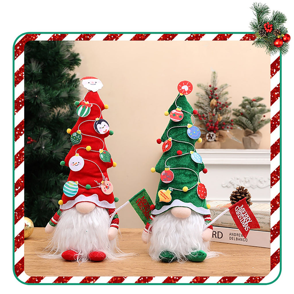 Luminous Faceless Doll Christmas Tree Hat Hair Doll Holding Flag Doll Children's Gift *1 Pair G90541