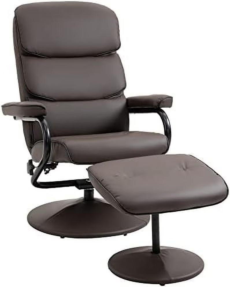 Brown PU Leather Swivel Recliner Chair with Ottoman L175