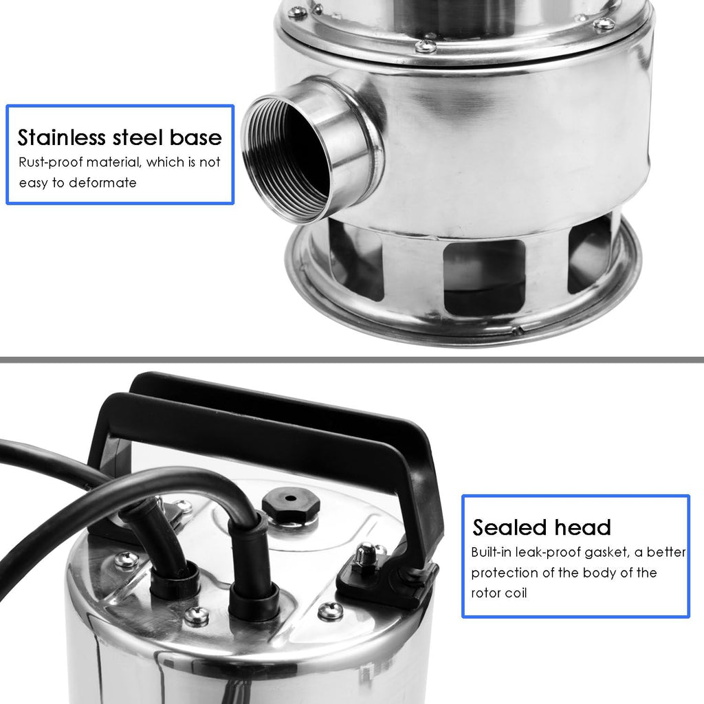 1.5 HP Stainless Steel Submersible Sump Pump with 15ft Cable and Float Switch G387
