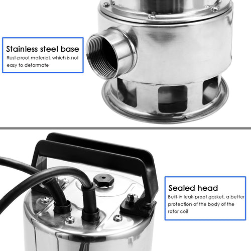 1.5 HP Stainless Steel Submersible Sump Pump with 15ft Cable and Float Switch G387
