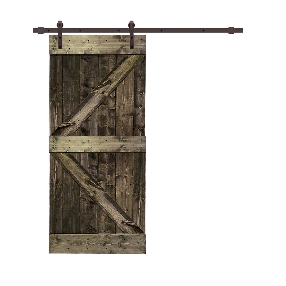 Ocean Blue Stained Wood Sliding Barn Door with Hardware Kit T463