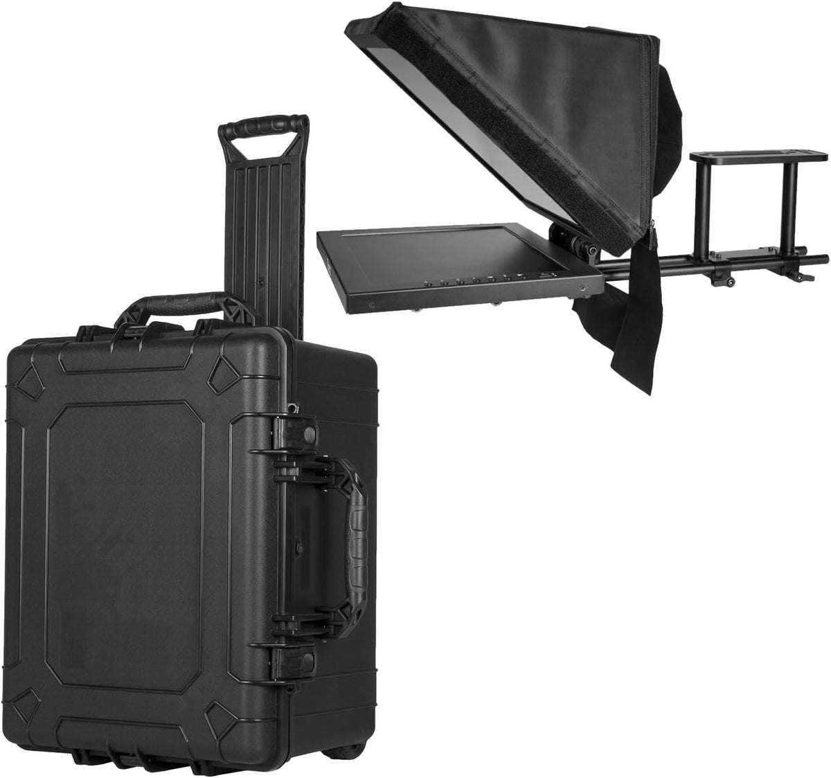 15-inch Teleprompter with Rolling Case, Adjustable Glass Frame - Black U8114