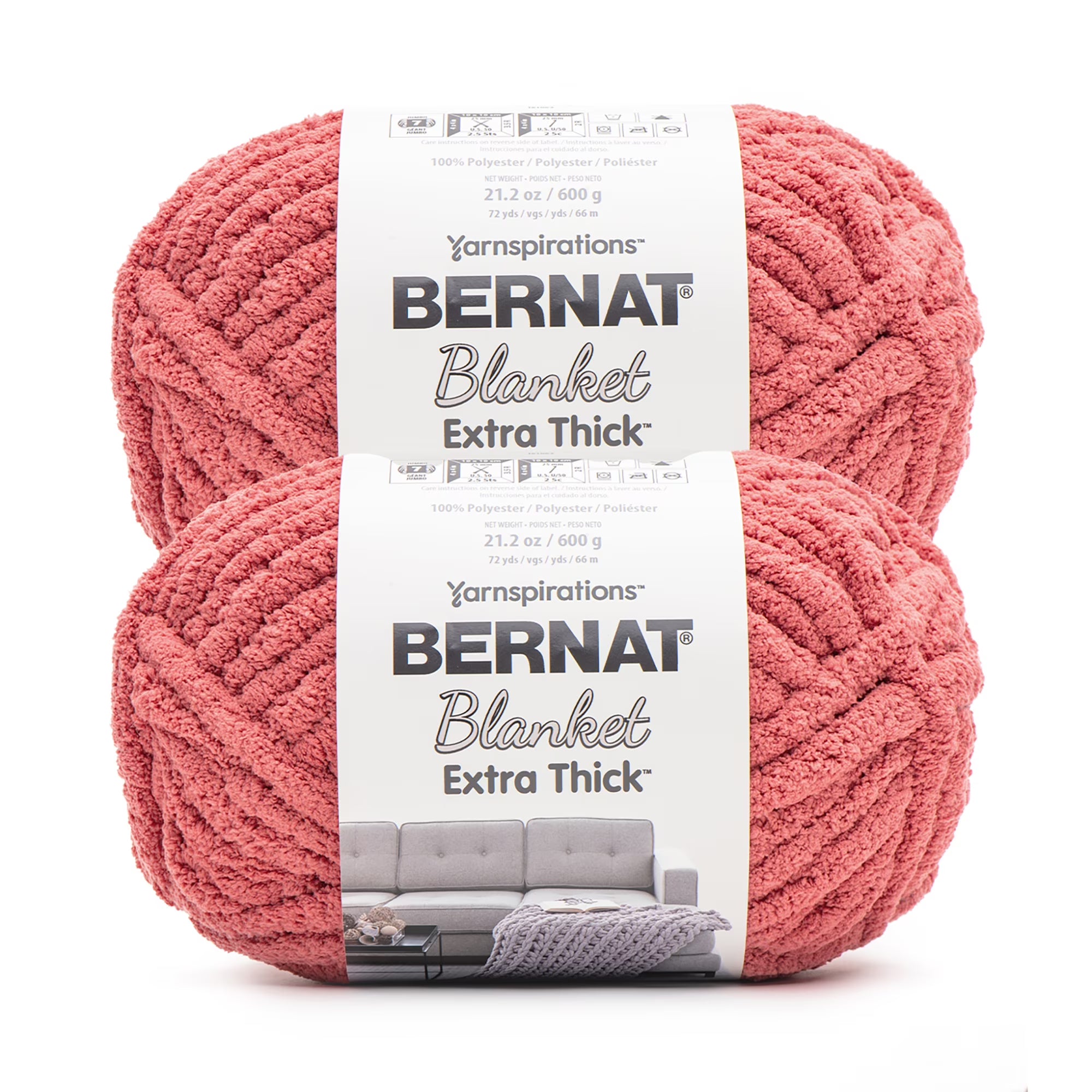 Bernat Blanket Extra Thick Jumbo Polyester Yarn, Clay, 21.2oz, 72 Yards (2 Pack) S818