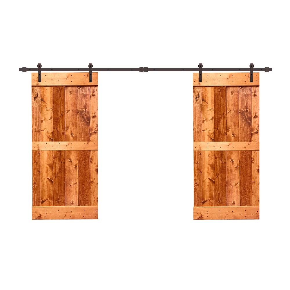 Jungle Green Stained Solid Pine Wood Interior Double Sliding Barn Door with Hardware Kit G7575