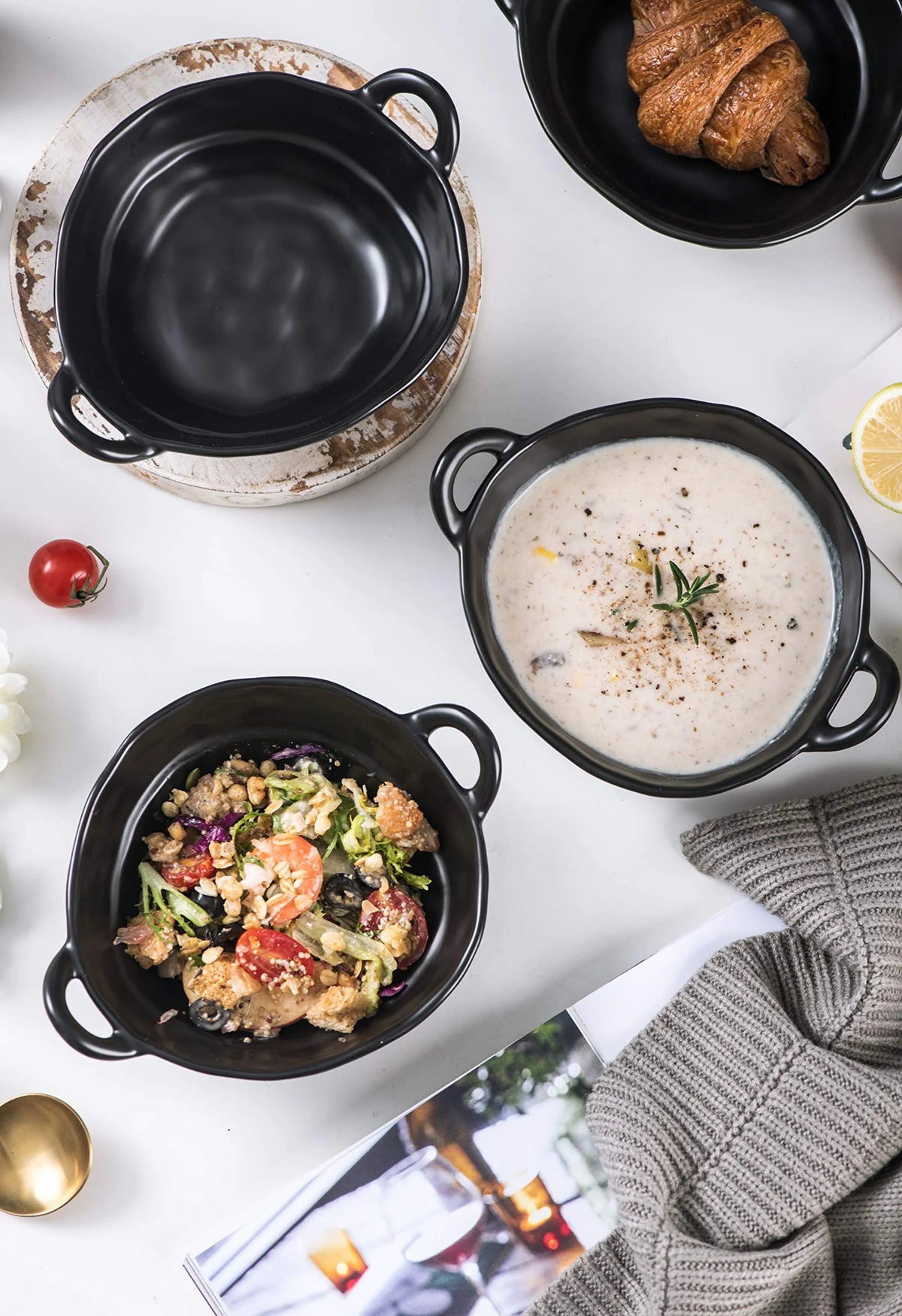 Black Ceramic Matte Glazed Bowls Set of 4 W112210