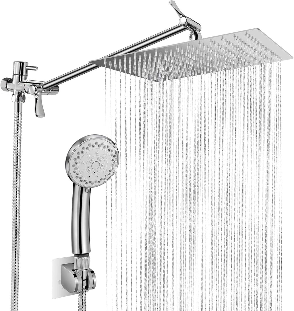 Stainless Steel Dual Square Rainfall Shower Head with Handheld Spray Pack of 2 S261287