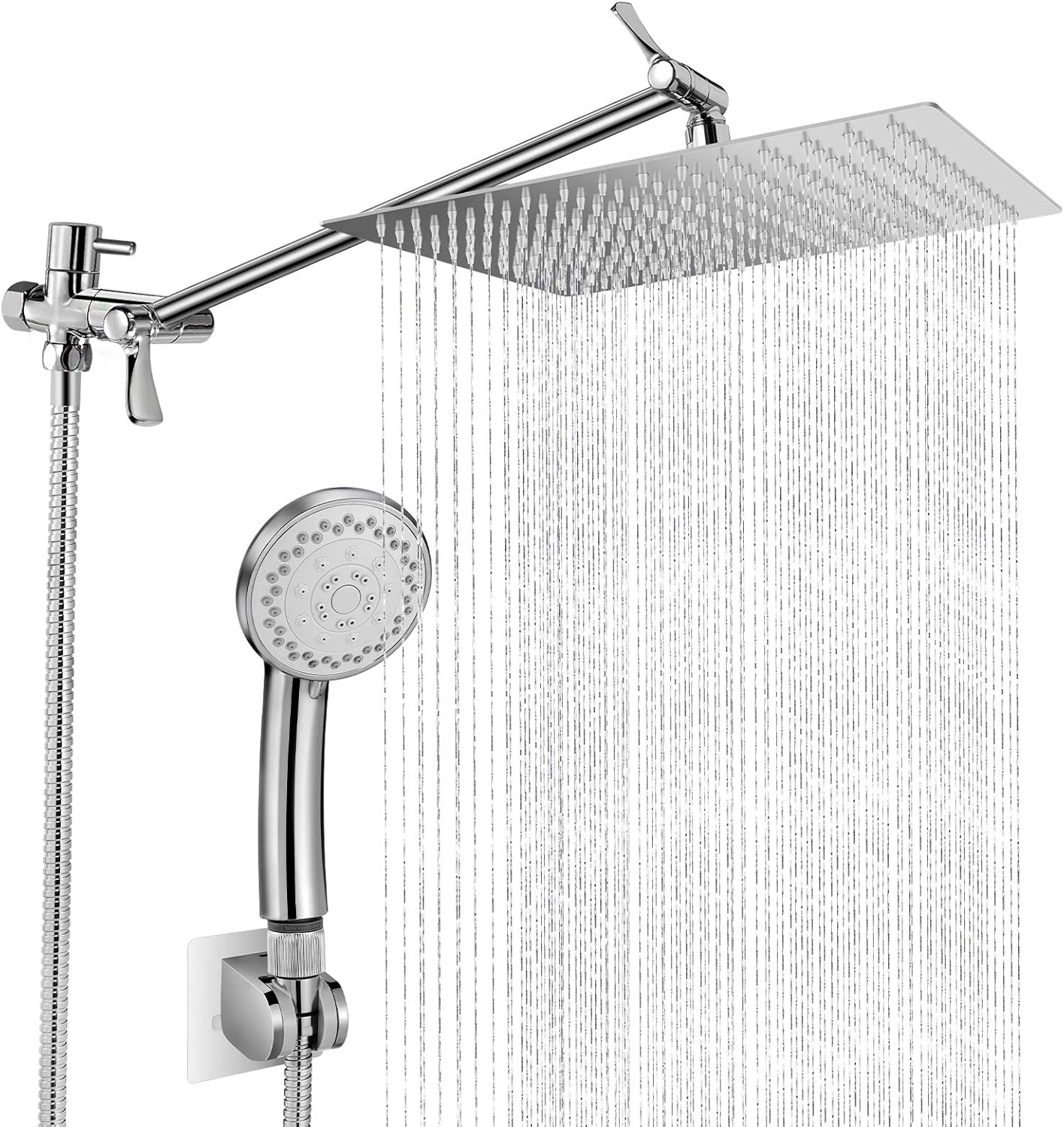 Stainless Steel Dual Square Rainfall Shower Head with Handheld Spray Pack of 2 S261287