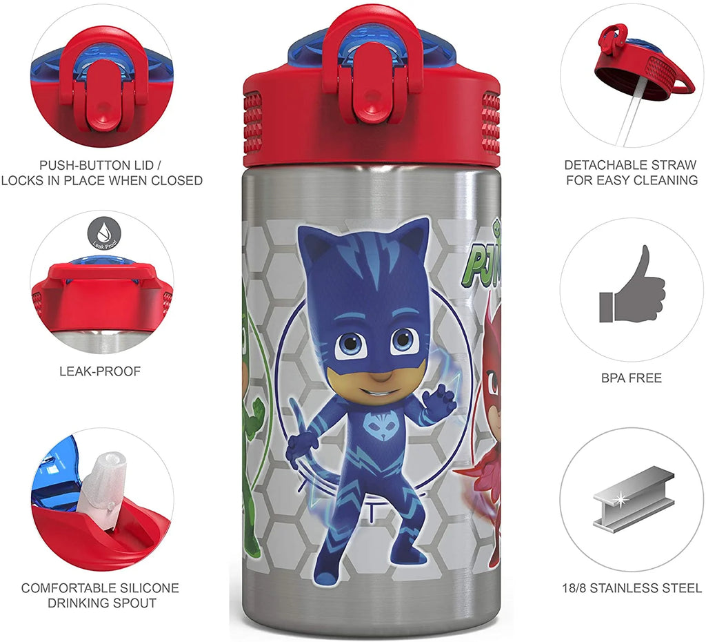 15.5oz Stainless Steel Kids Water Bottle with Flip-up Straw Spout O719604
