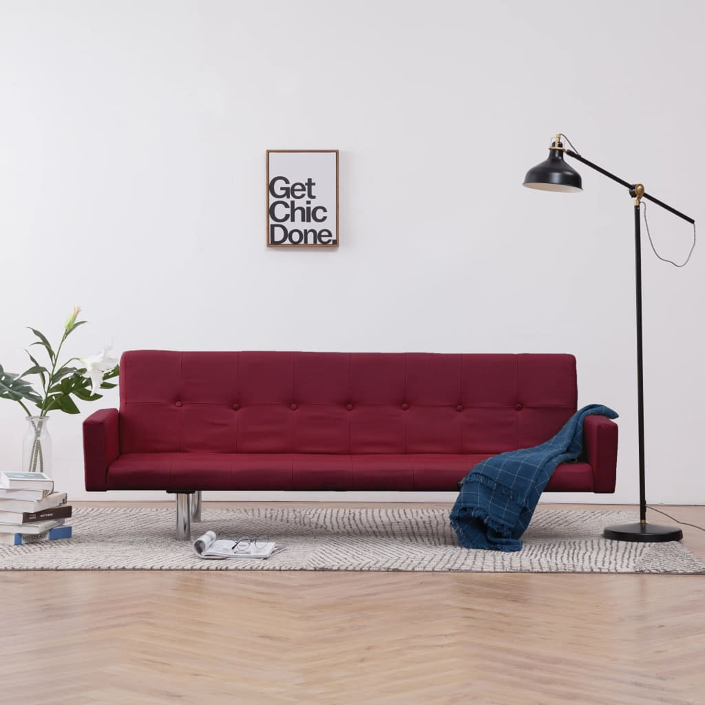 Red Fabric Sofa Bed with Armrest J40596