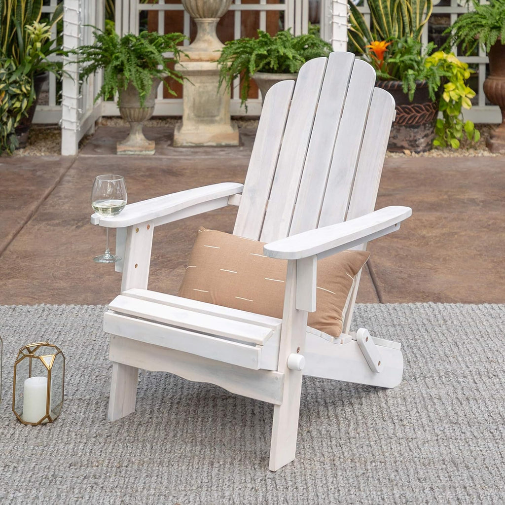 Navy Blue Wash Solid Acacia Wood Outdoor Folding Adirondack Chair X641