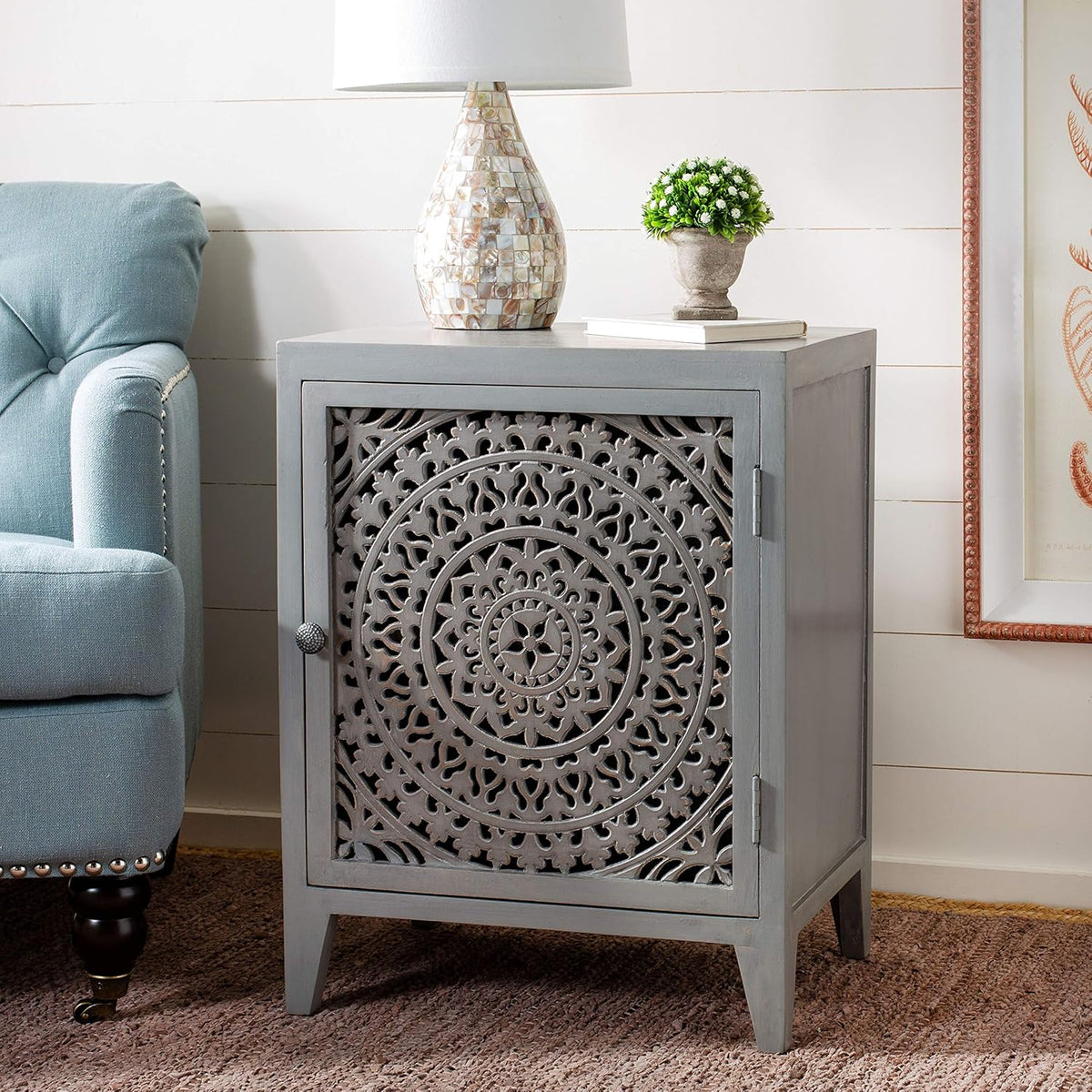 Grey Walnut 1-door Carved Nightstand W56532