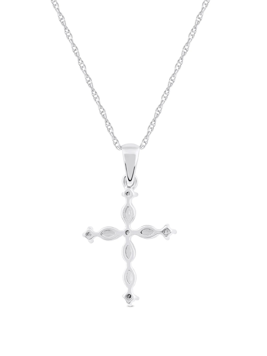 10K White Gold Marquise and Round Diamond Cross Pendant Necklace T4074