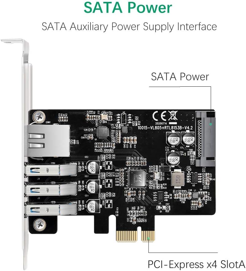 3 Ports PCI Express USB 3.0 Card with Gigabit Ethernet Ports W398418