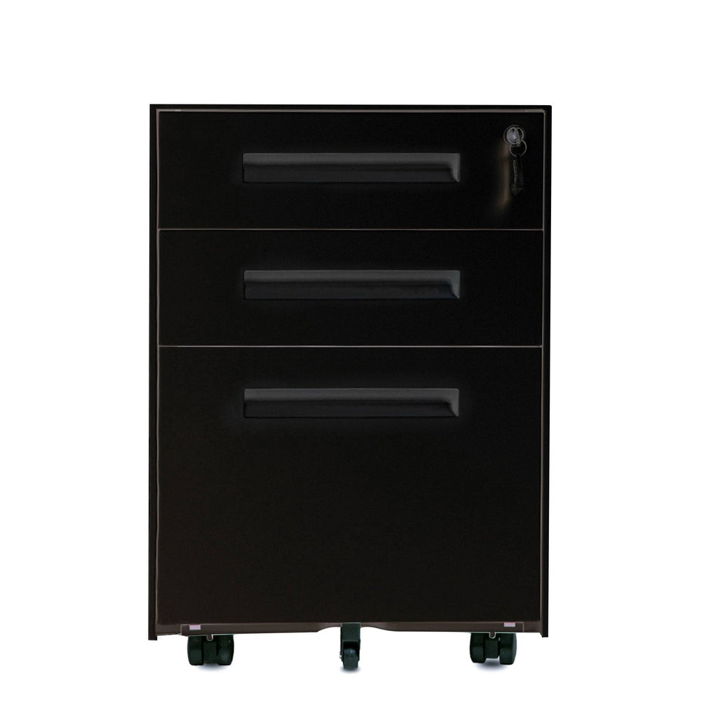 Black 3-Drawer Mobile File Cabinet with Lock and Keys R7353