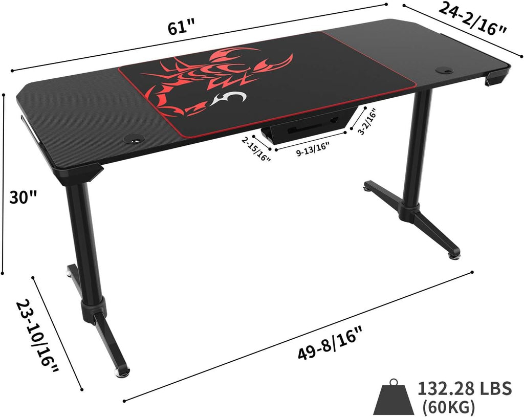 Black 60 inch Gaming Computer Desk with Carbon Fiber Surface R3719