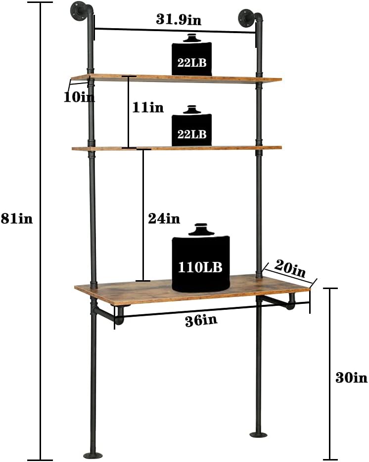 Wall Mount Desk with Shelves K2806