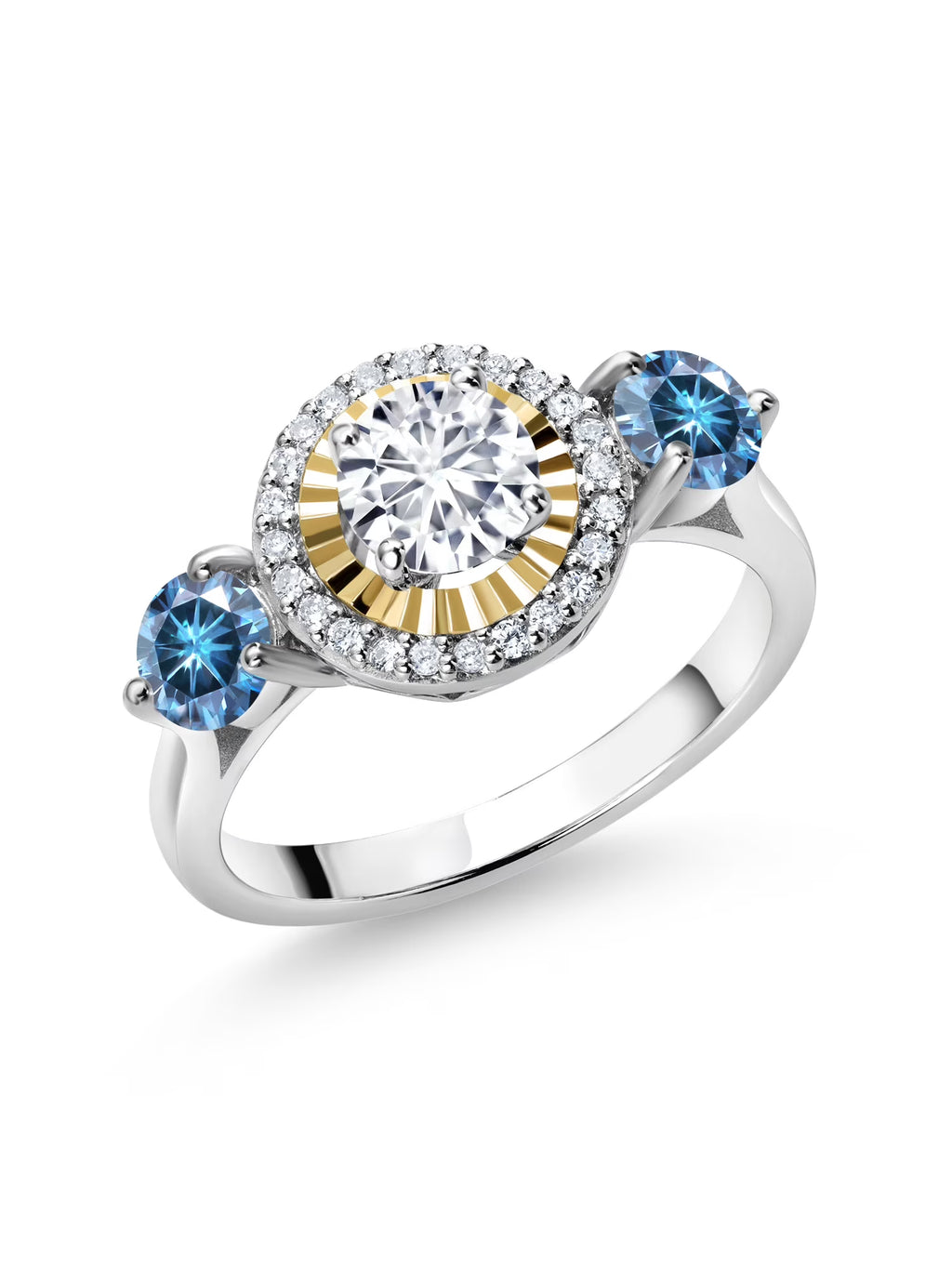 925 Silver 10K Yellow Gold Lab Grown Diamond 3 Stone Engagement Ring Q231666