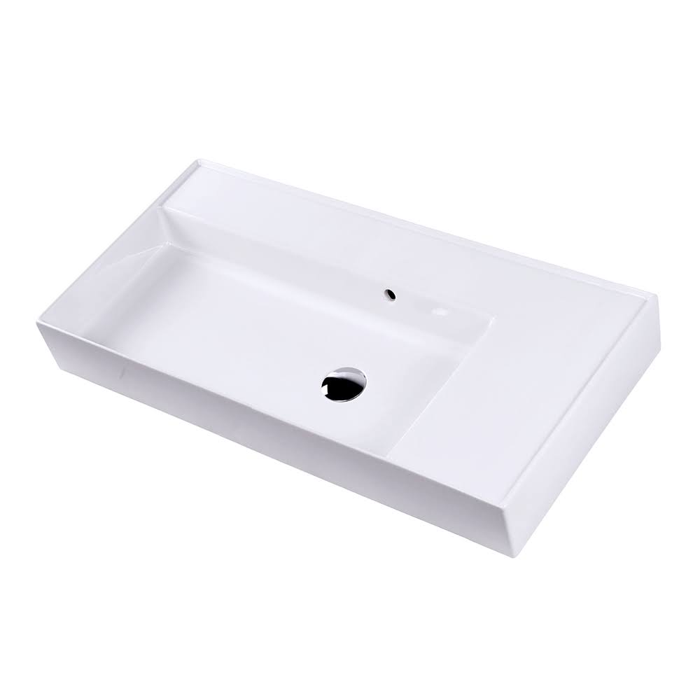 White Rectangular Wall Mount Bathroom Sink with Overflow Q7780