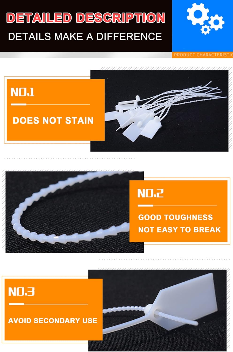 Plastic Security Seals Tamper Tags Disposable Numbered 9.84" Length White Pack of 500 K604