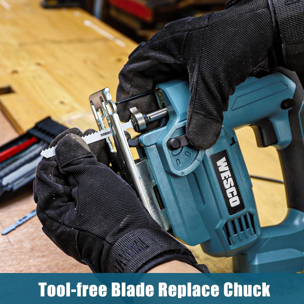 Cordless Jigsaw Tool with Battery, 2500SPM, ±45° Bevel, Adjustable Aluminum Base, LED Light, Pack of 2 Z793458