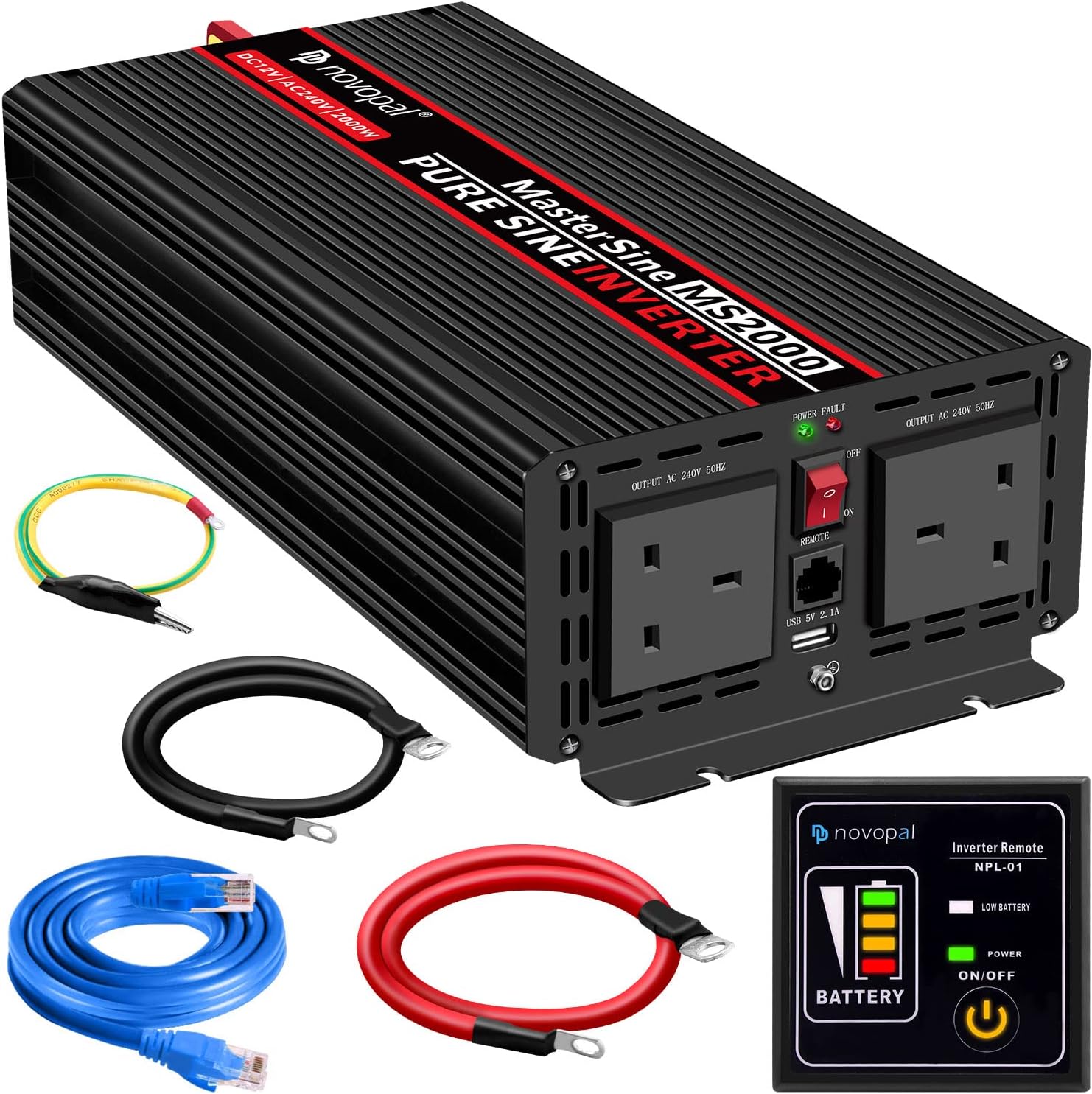 1500 Watt 12V DC to 110V AC Pure Sine Wave Power Inverter with 4 AC Outlets and Remote Control H7877
