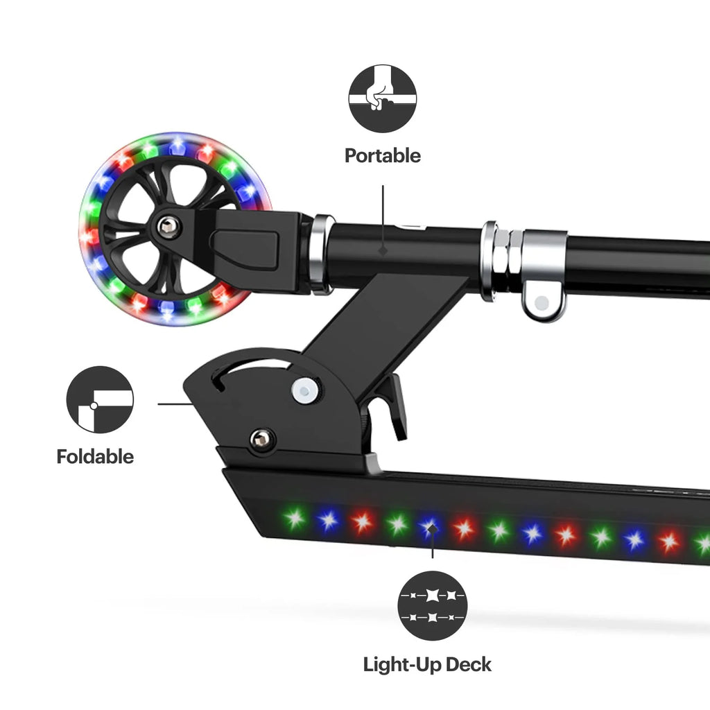 Black Collapsible Kids Kick Scooter with RGB Light Up LEDs D50279