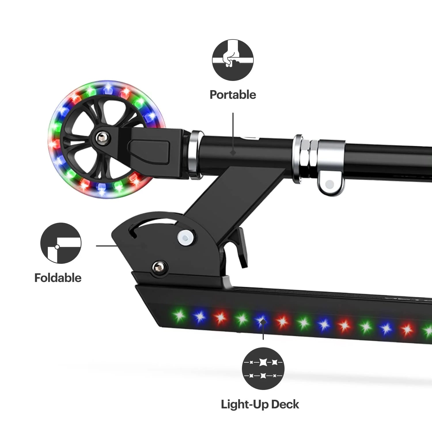 Black Collapsible Kids Kick Scooter with RGB Light Up LEDs D50279