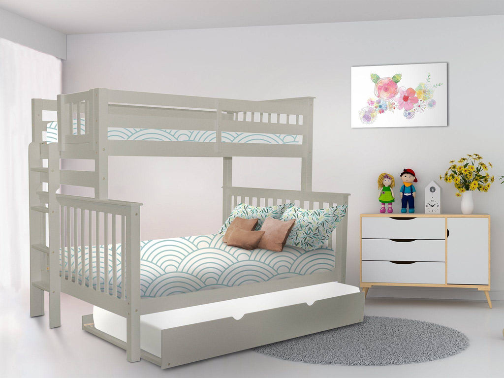 Gray Twin over Full Bunk Beds with End Ladder and Trundle G6538