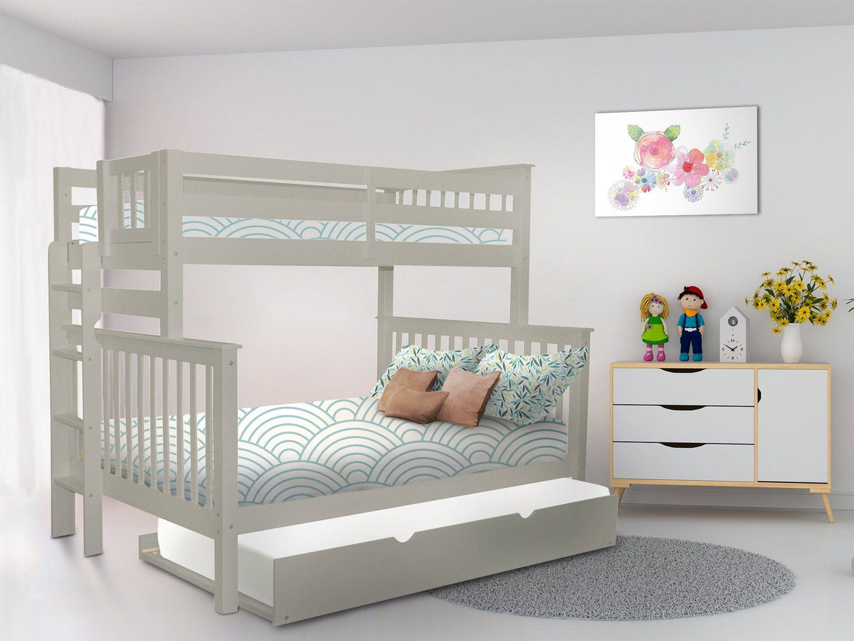 Gray Twin over Full Bunk Beds with End Ladder and Trundle G6538
