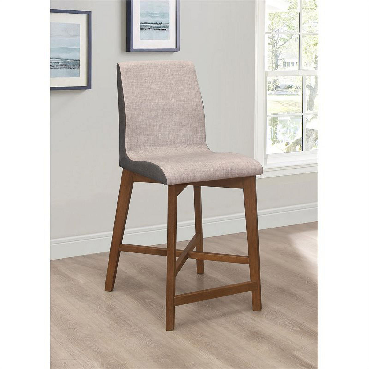 Upholstered Counter Height Stool in Gray-Walnut L436