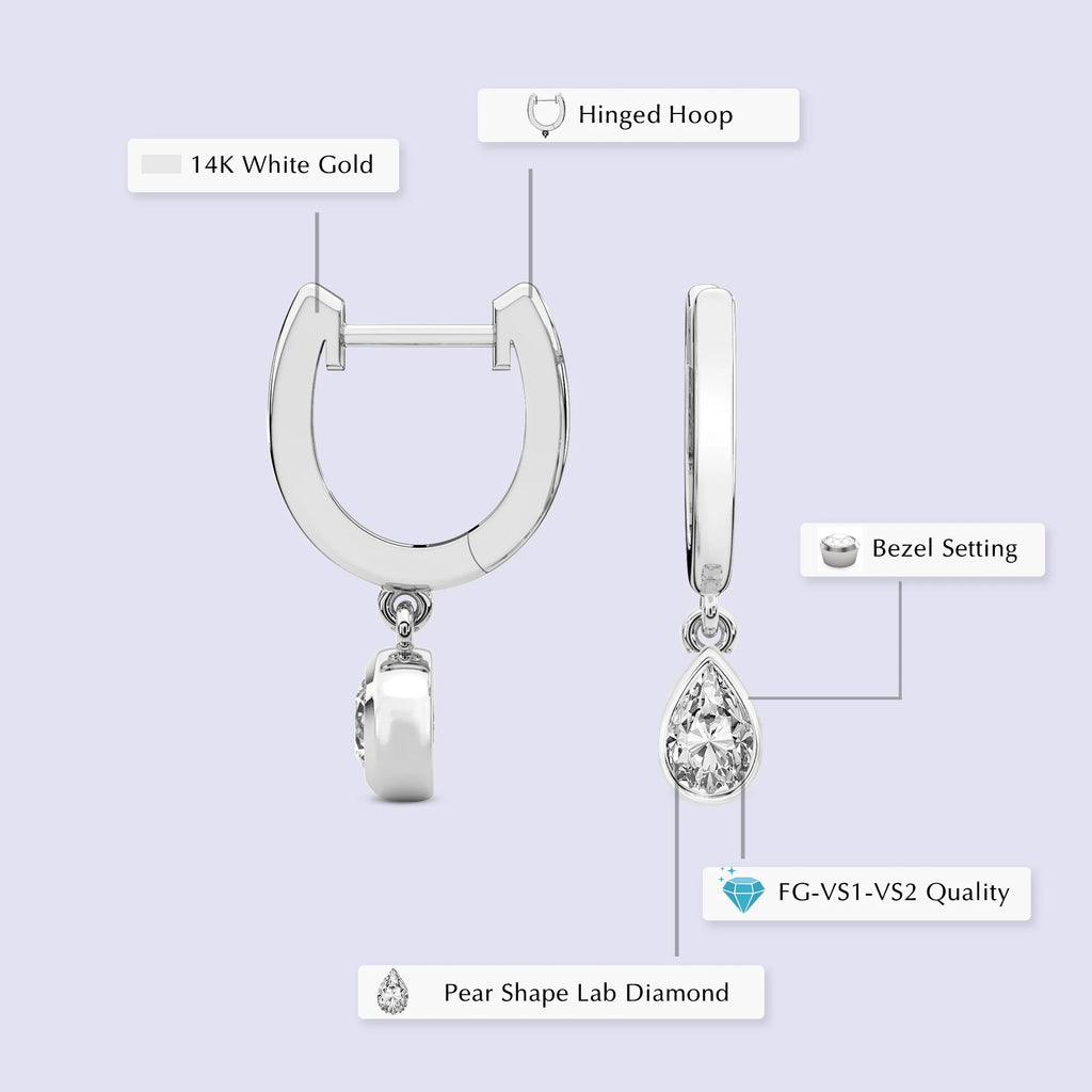 1 Carat Pear Shape Lab Grown Diamond Dangle Earring in 14K White Gold W602081