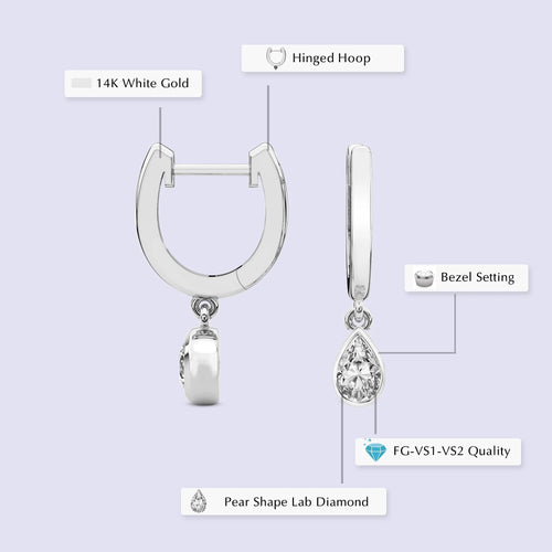 1 Carat Pear Shape Lab Grown Diamond Dangle Earring in 14K White Gold W602081