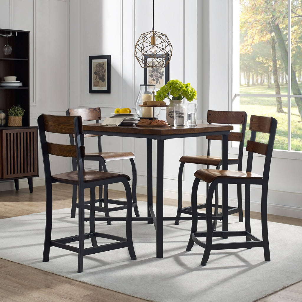 Brown Wood and Grey Metal Gathering Stools Set of 4 L896376