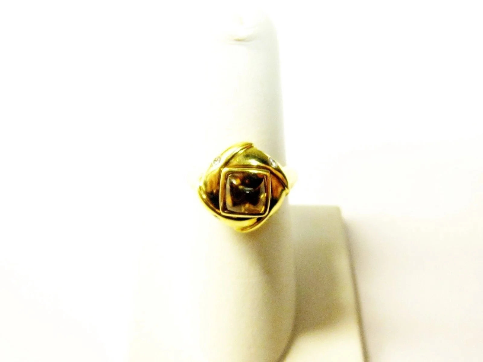 1.75 CT Citrine Square Shape Cabochon .10 Diamond Round Brilliant Art Deco Ring P544179