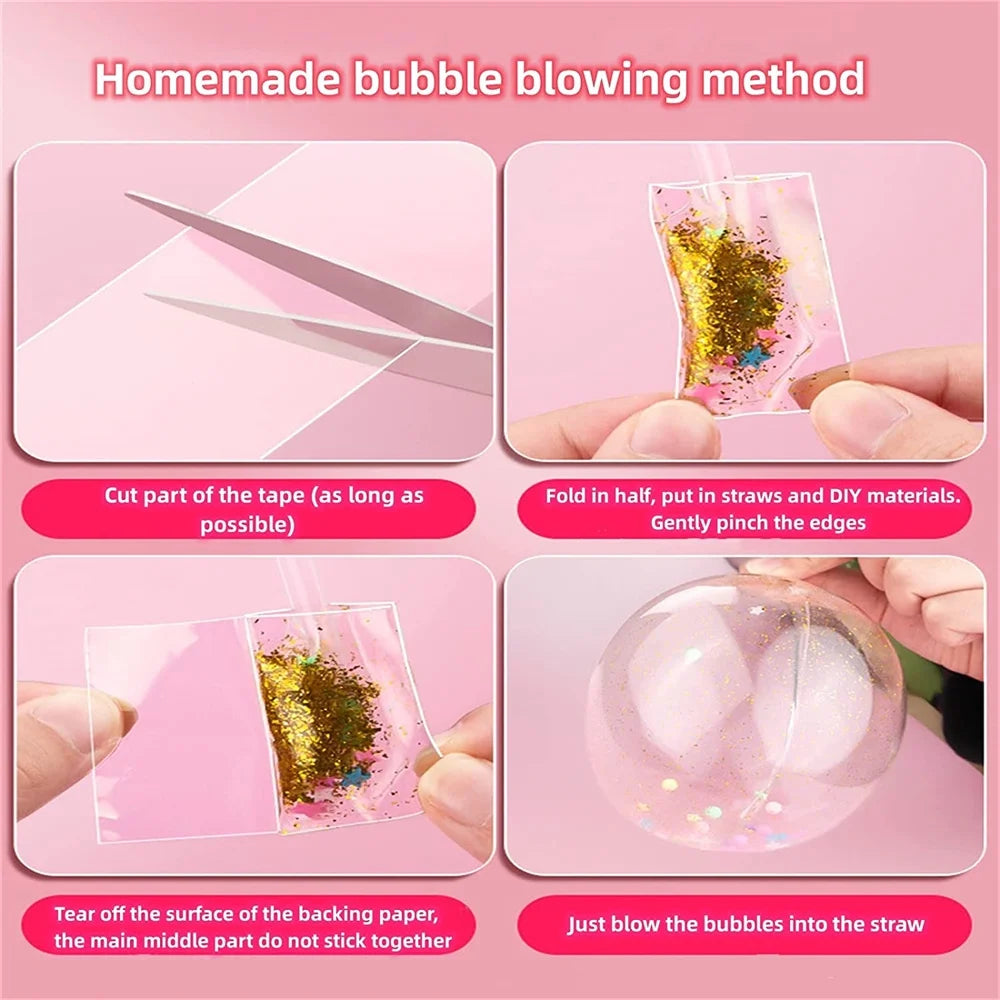 Nano Tape Blowing Bubbles Straws with DIY Sequin Stickers, Double-Sided Tape, Fidget Toy (2 Pack) X477662