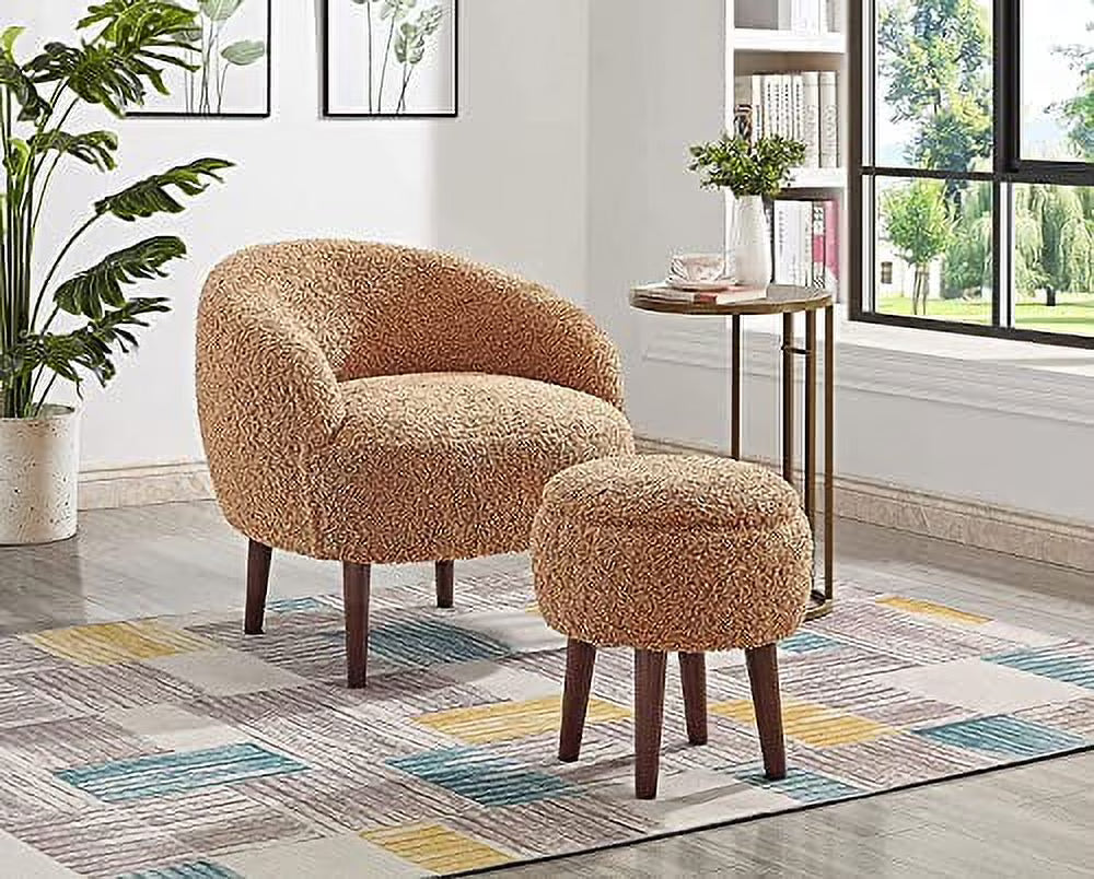 Light Brown Teddybear Plush Accent Chair with Storage Ottoman Q876