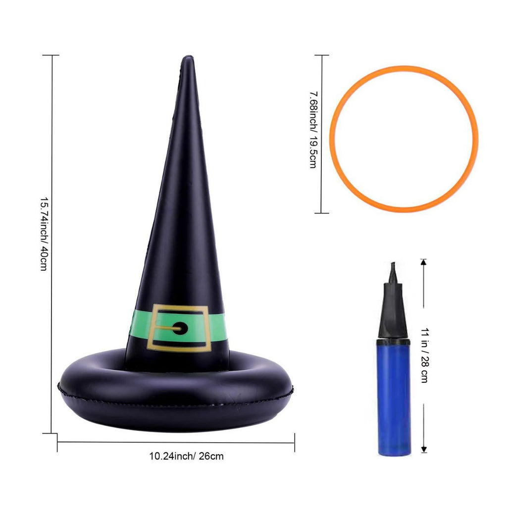 11 Pack Halloween Inflatable Witch Hat Ring Toss Game Set with Plastic Ring Toss and Inflatable Witch Hats D7241