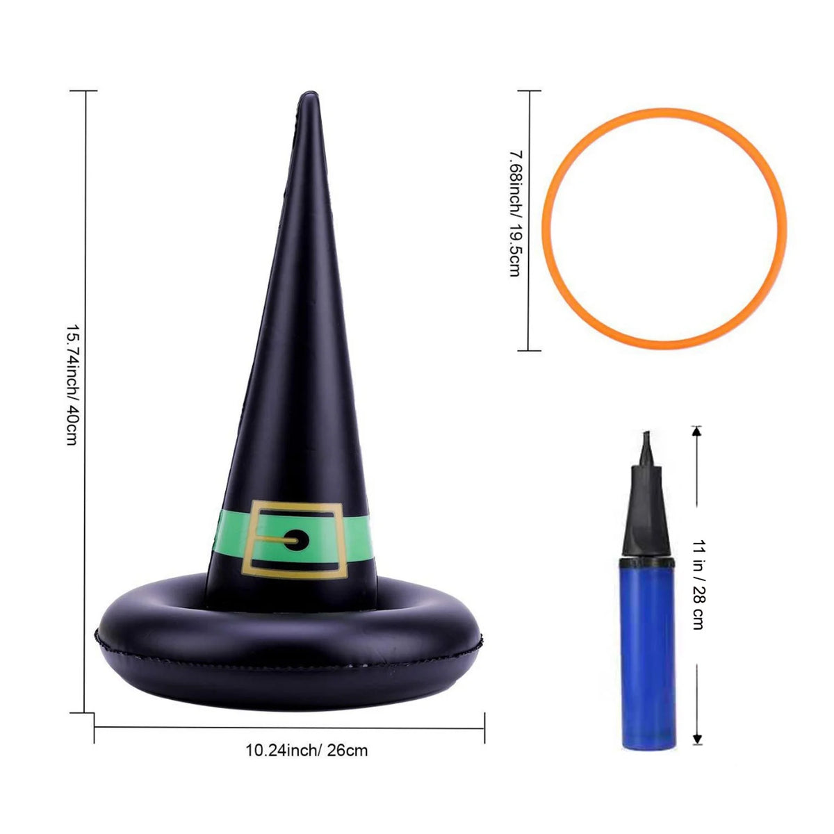 11 Pack Halloween Inflatable Witch Hat Ring Toss Game Set with Plastic Ring Toss and Inflatable Witch Hats D7241