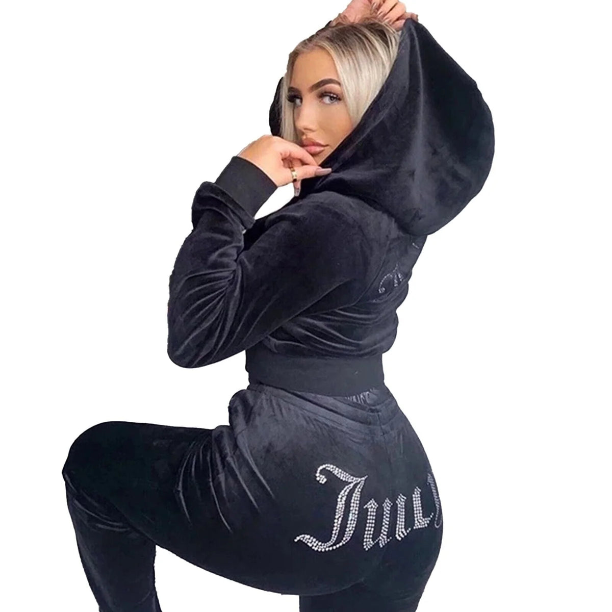 Velour 2-Piece Hoodie Tracksuit Set V4011