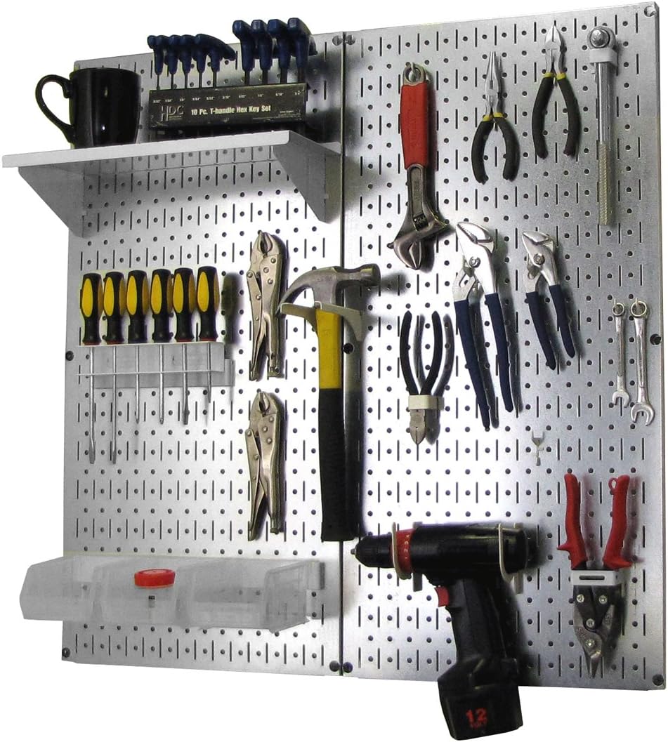 Black Pegboard Tool Storage Kit with White Accessories F46117
