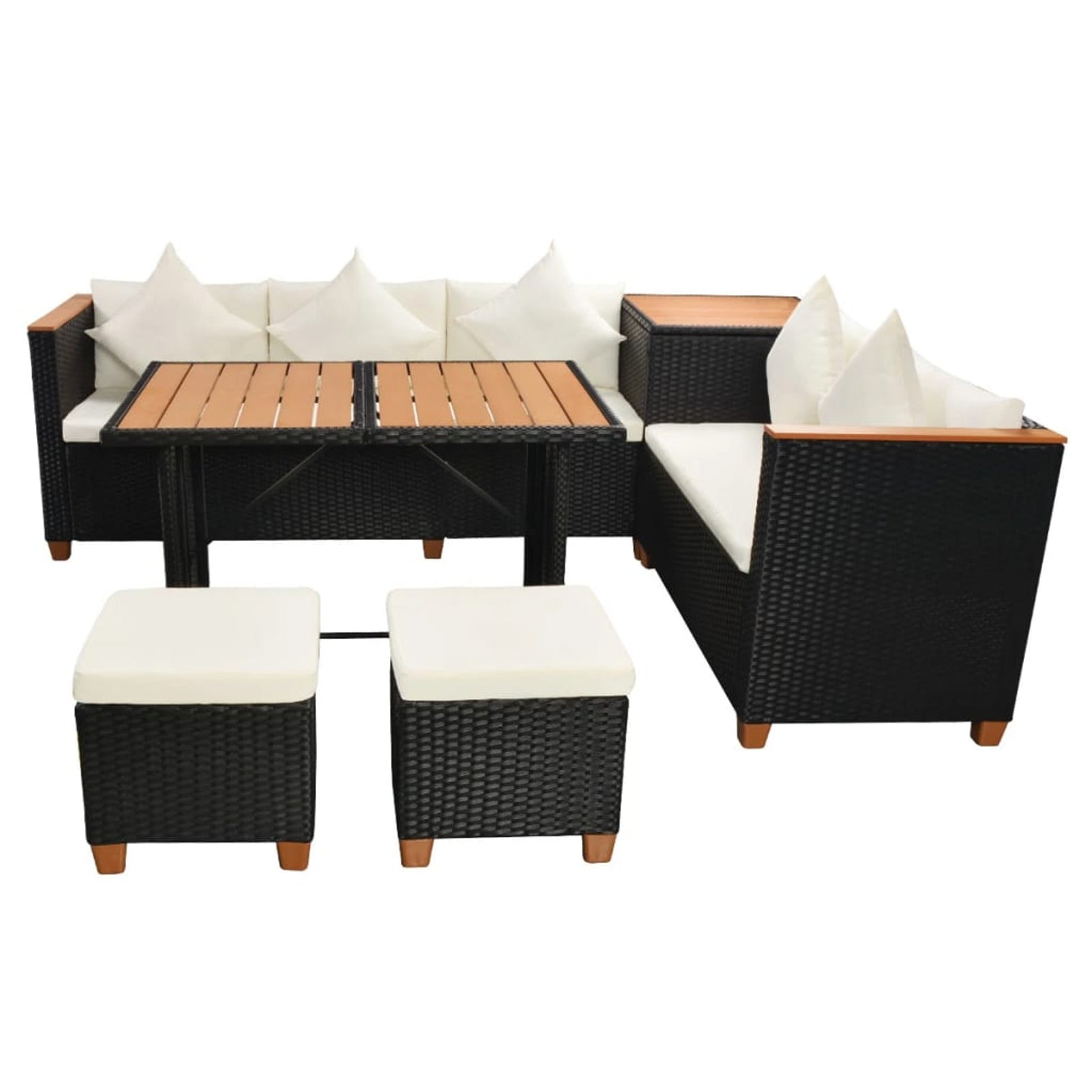 7 Piece White Cushioned Poly Rattan Outdoor Furniture Set X341411