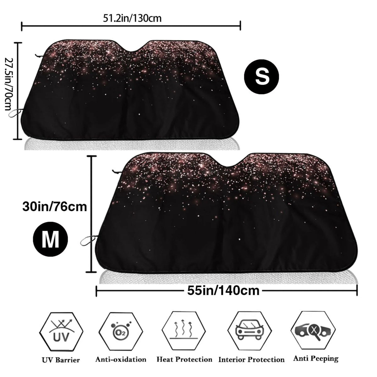 Rose Gold Glitter Windshield Sun Shade for Car Front Window T48759