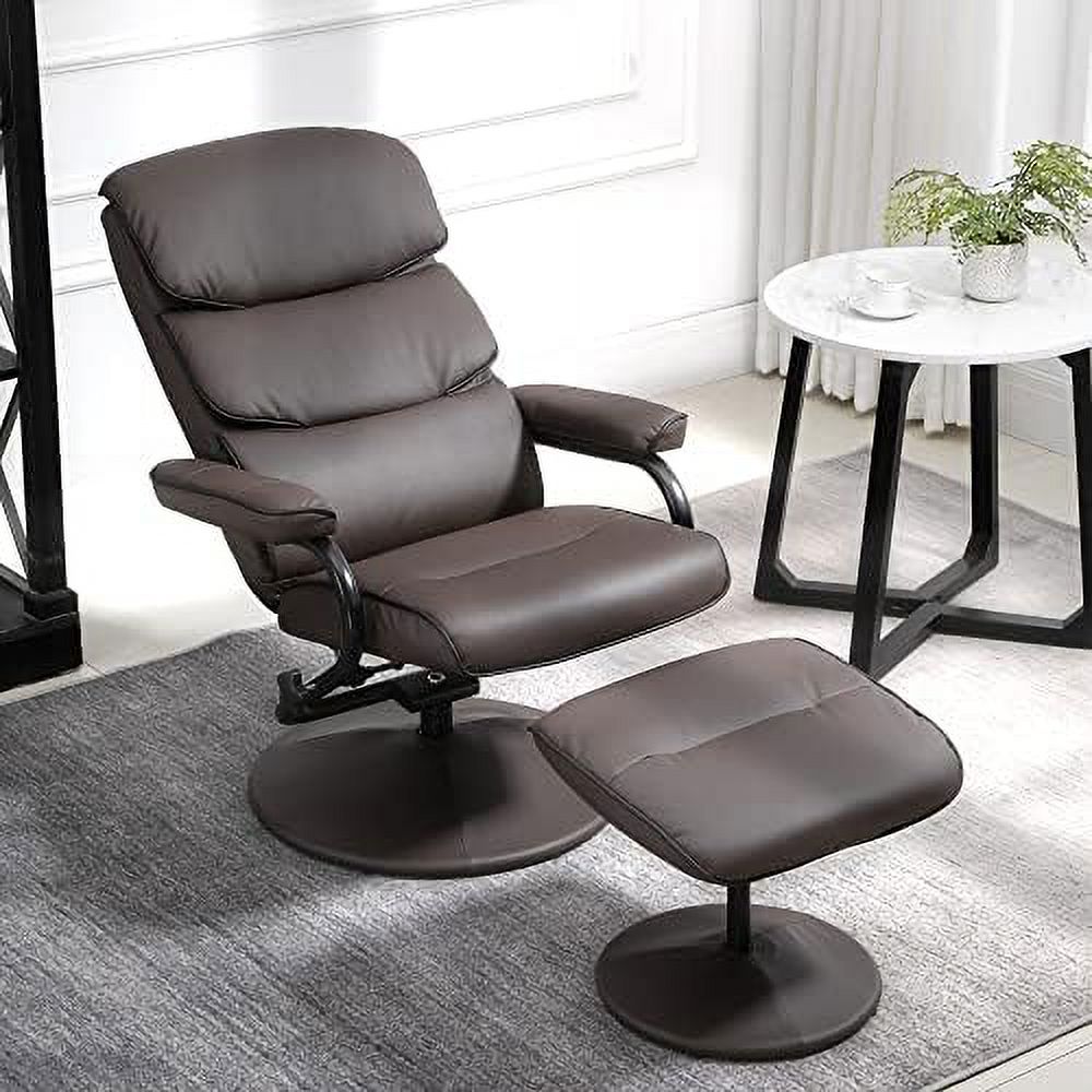 Brown PU Leather Swivel Recliner Chair with Ottoman L175