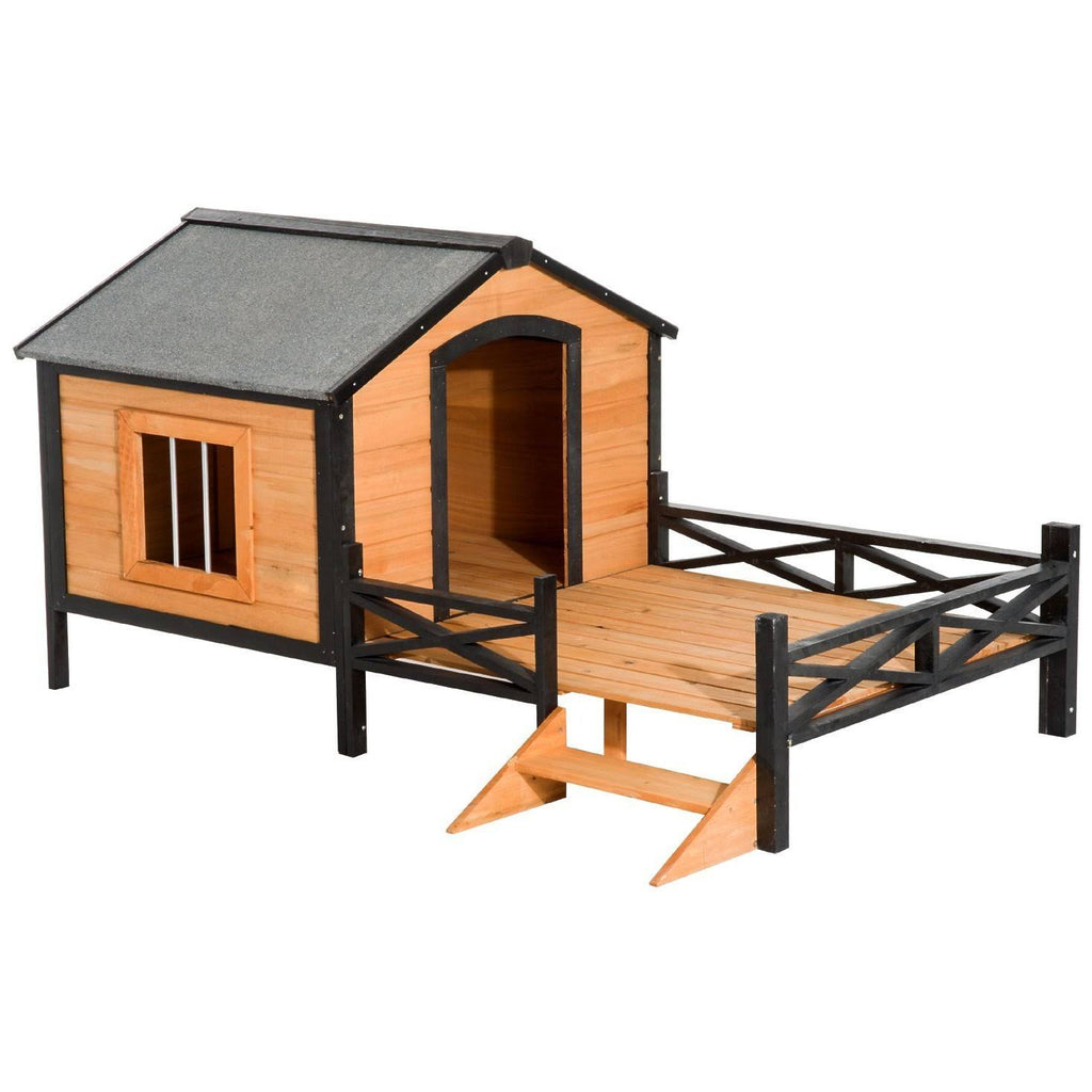 Covered Elevated Dog House with Porch D76952