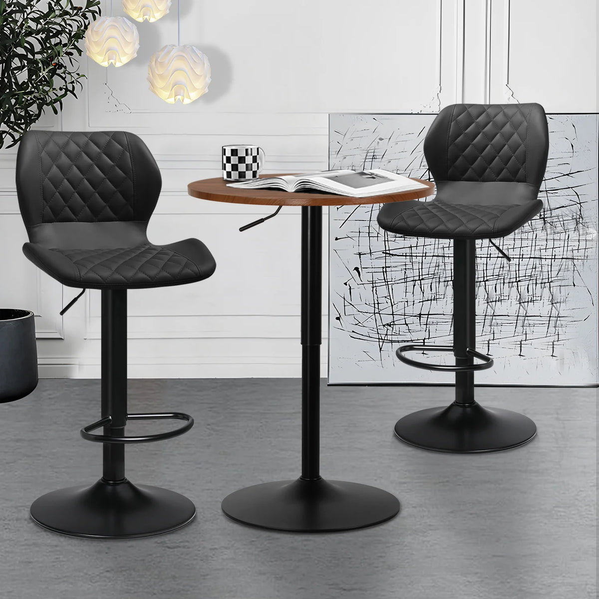 3 Piece Bar Table and Chair Set with Rotatable Tall Bistro Stools K68016