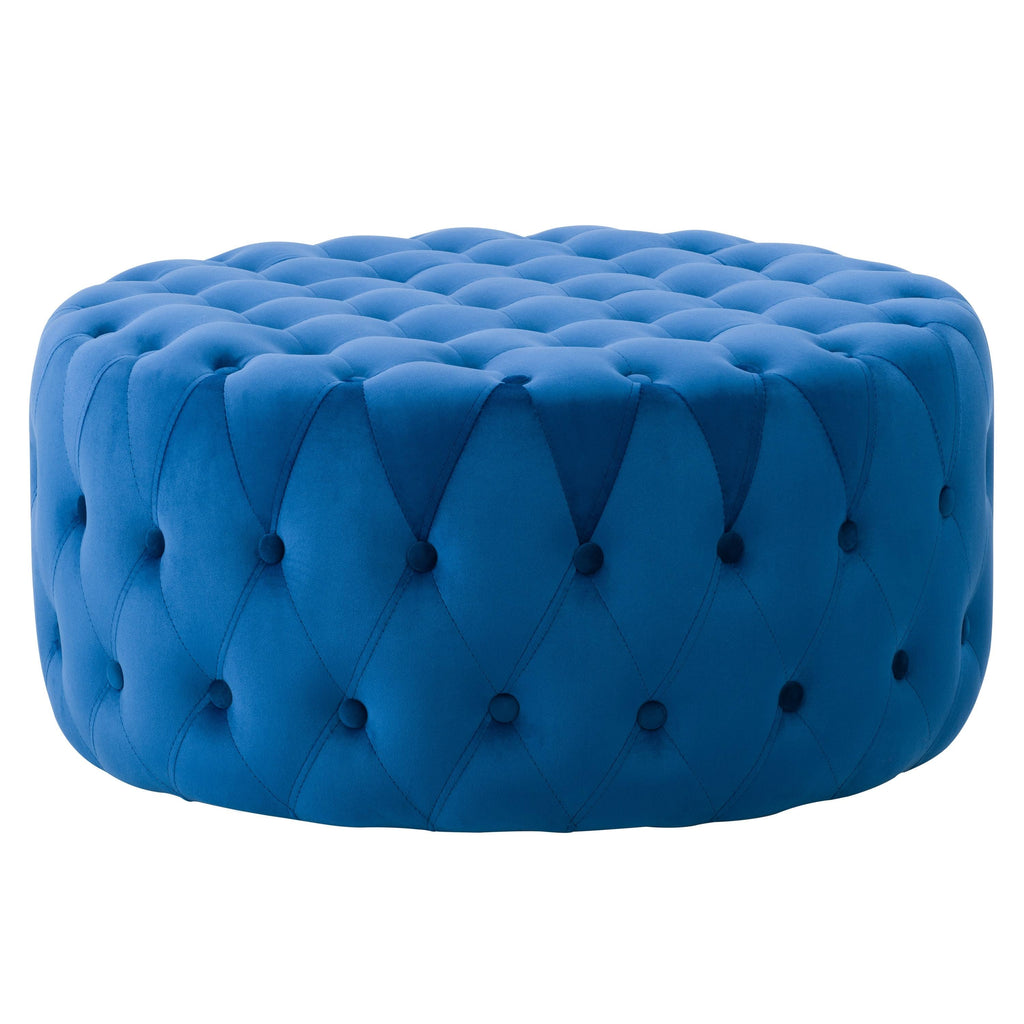 Blue Velvet Large Round Tufted Ottoman S8684